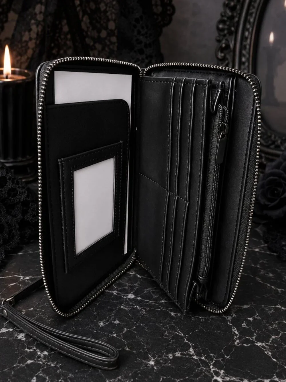 Betsey Johnson Black Spider Zip Around Wristlet Wallet NWT